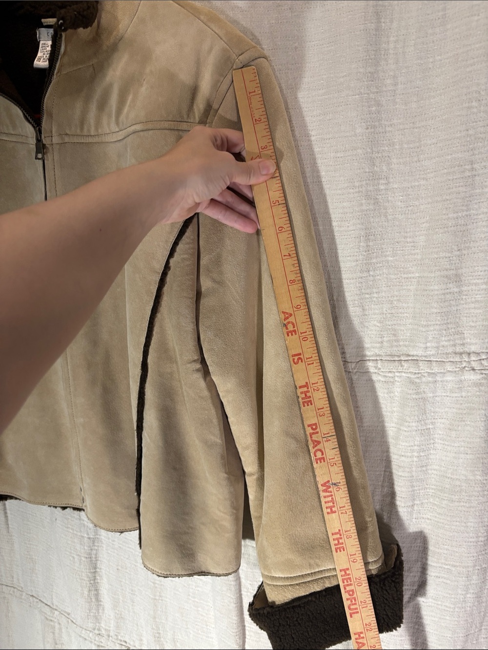 Vintage Co & Eddy Genuine Suede Sherpa Lined Zip Up Jacket Coat Tan Boho 12 EUC - Picture 4 of 10